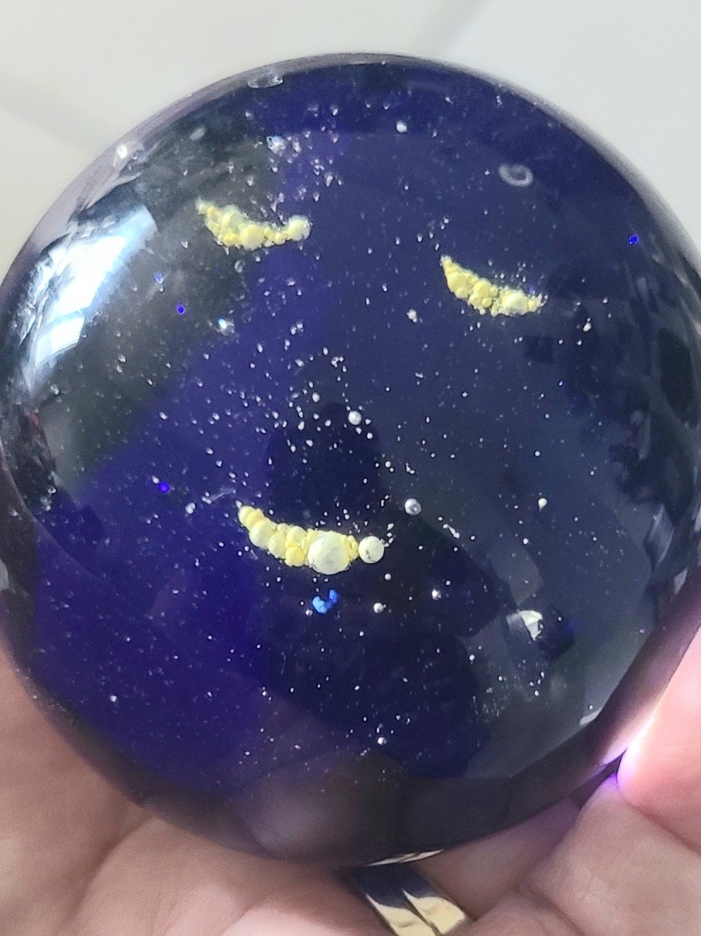 Art Glass Paperweight - Deep Blue with Yellow Smiley Face